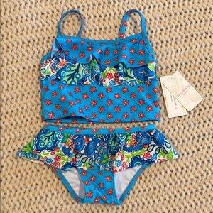 NWT 12 month Two-Piece Blue Floral Ruffle Swim Set